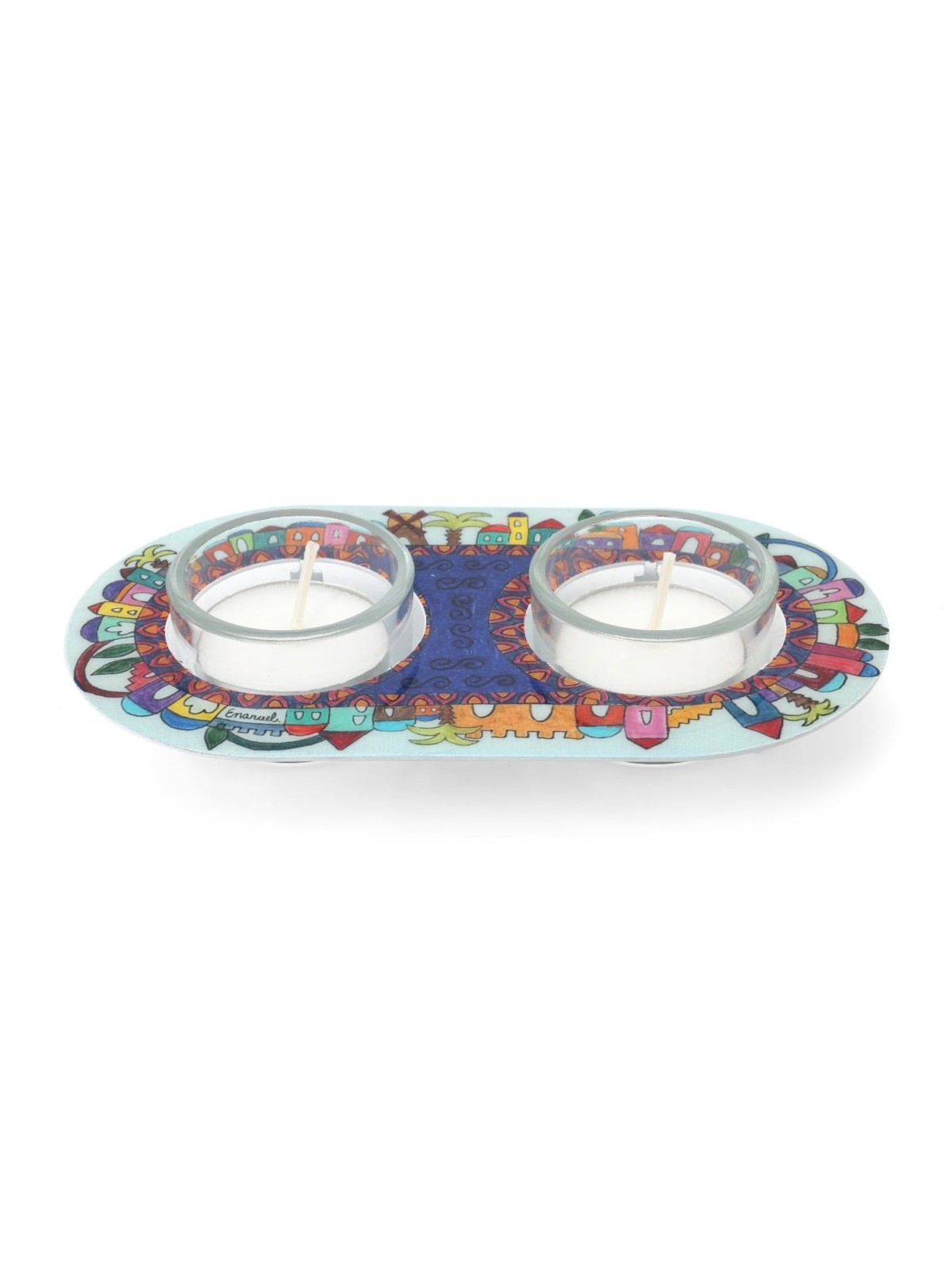 Yair Emanuel Painted Shabbat Tealight Candle Holder Set - Choice of De